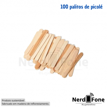 PACOTE COM 100 PALITOS DE PICOLÉ; PONTA REDONDA