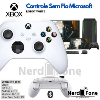CONTROLE SEM FIO XBOX MICROSOFT; ROBOT WHITE