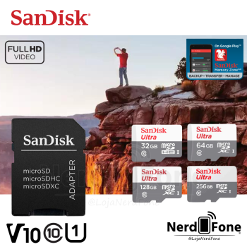CARTÃO MICRO SD SANDISK ULTRA; CLASSE 10 FHD mSD