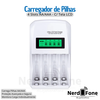 CARREGADOR P/ 4 PILHAS AA/AAA C/ VISOR EBL