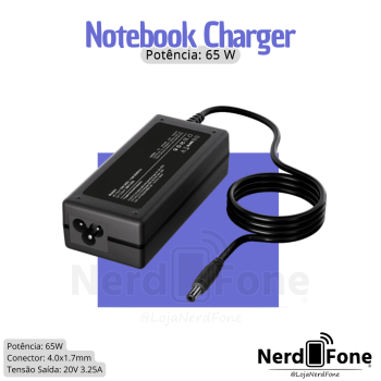 FONTE CARREGADOR NOTEBOOK 20V 3.25A 65W 4.0x1.7MM FK