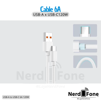 CABO USB-A x USB-C; 6A 1M BRANCO