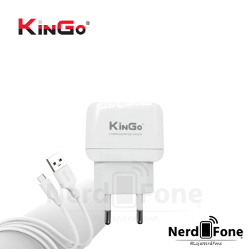 KIT CARREGADOR USB-A 5V 1.2A KINGO; CABO USB-A X USB-C