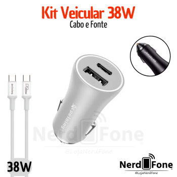 KIT VEICULAR DUAL MAX 38W PEINING; CABO 1M USB-C