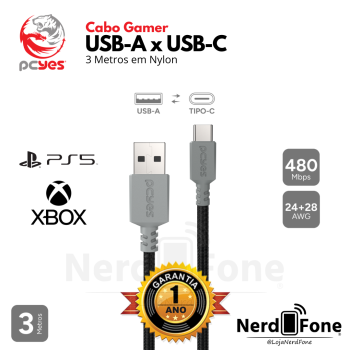 CABO PCYES NYLON USB-A x MICRO USB-C; P/ PS5 / SWITCH / XBOX SERIES