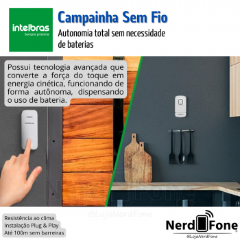 CAMPAINHA SEM FIO SEM BATERIA; INTELBRAS CIK200 BRANCA