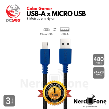 *CABO PCYES NYLON USB-A x MICRO USB V8 P/ PS4