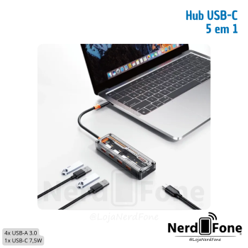 HUB USB-C KP 5 EM 1; C/ ALIMENTAÇÃO ADICIONAL