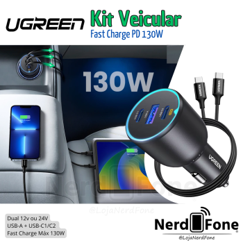 KIT CARREGADOR VEICULAR MAX 130W UGREEN; 100W + 30W