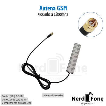 ANTENA AUTOCOLANTE GSM 900MHZ A 1800MHZ SMA COM CABO DE 3M