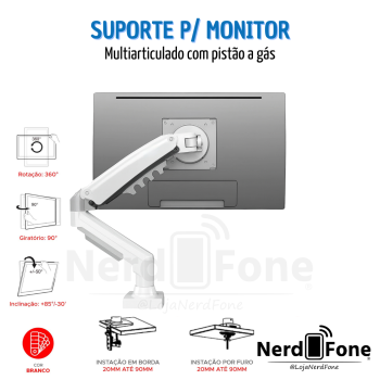 SUPORTE DE MONITOR PISTAO A GÁS 17“ A 27“ NB