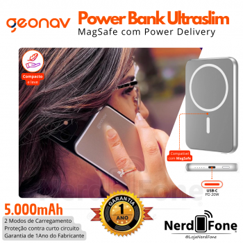 BATERIA PORTÁTIL 5.000MAH GEONAV; (MAGSAFE 15W/PD20W) PRATA