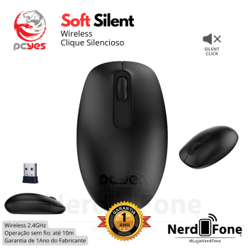 MOUSE WIRELESS SILENT CLICK PCYES; SEM FIO 2.4GHZ PRETO