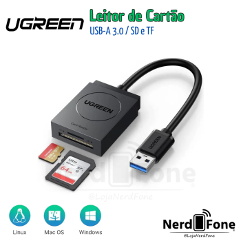 LEITOR DE CARTAO USB-A 3.0; SD/Micro SD UGREEN;