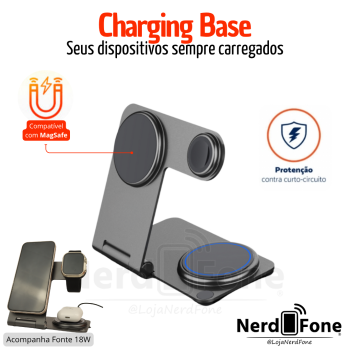 CARREGADOR SUPORTE DE MESA INDUÇÃO PEI; 3 EM 1