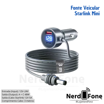 FONTE VEICULAR COMBO STARLINK MINI; CABO 3 METROS