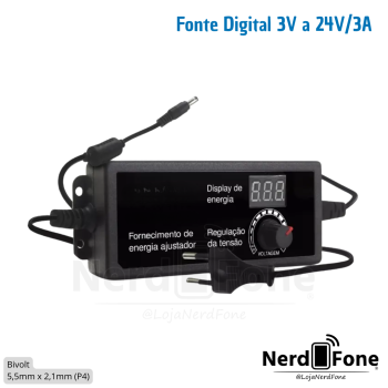 FONTE DE ALIMENTACAO DIGITAL; REGULAVEL 3V a 24V/3A