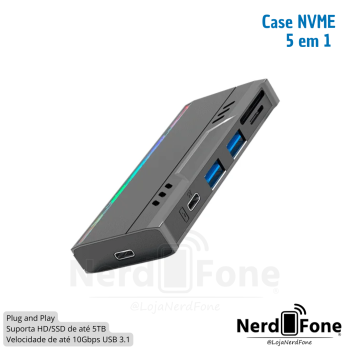 CASE USB 3.1 x SSD M.2 NVME USB-C/USB-A;  COM 2x USB E LEITOR SD + TF