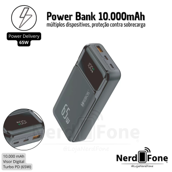 BATERIA PORTATIL TURBO 65W HREBOS; 20.000mAh