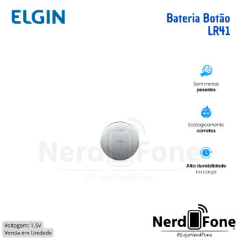 BATERIA BOTÃO 1.5V LR41/AG3 ELGIN; VENDA EM UNIDADE