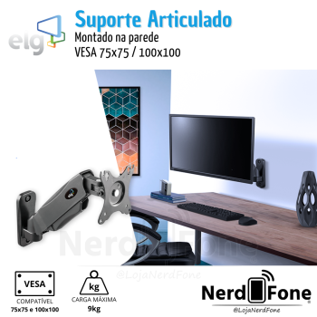SUPORTE ARTICULADO ELG P/ MONITOR; VESA 75x75 / 100x100