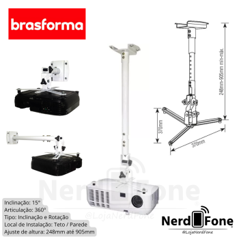 SUPORTE P/ PROJETOR BRASFORMA; TETO/PAREDE