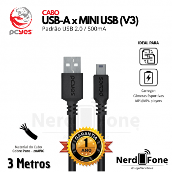CABO USB-A 2.0 x MINI USB (V3) 3M PCYES