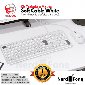 KIT COM FIO TECLADO + MOUSE SOFT PCYES; BRANCO CABO 2M
