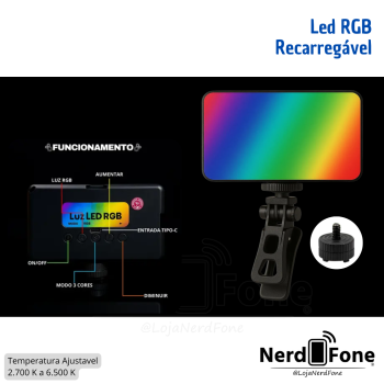 LED RECARREGÁVEL RGB C/ CLIP