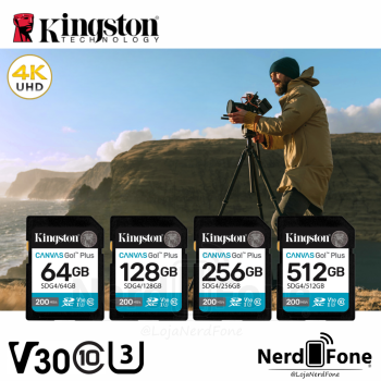 CARTÃO SD KINGSTON CANVAS GO PLUS;  V30 U3 4K 200MB/S P/ CÂMERA