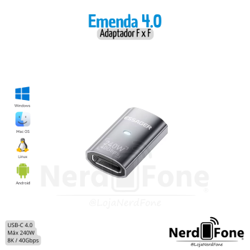 ADAPTADOR USB-C (F) x USB-C (F) ESSAGER;  EMENDA 4.0 240W F TO F