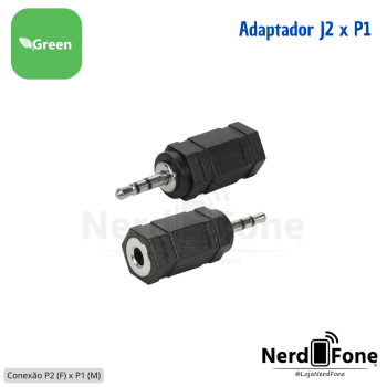 ADAPTADOR P1 ESTEREO x J2 ESTEREO; PLUG P2(F) x P1(M)