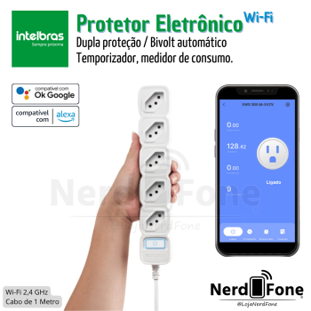 PROTETOR ELETRÔNICO C/ WI-FI 5 TOMADAS 1M; INTELBRAS EWS 305 BRANCO