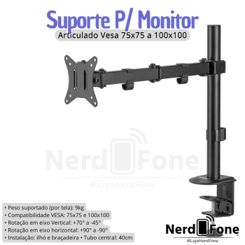 SUPORTE ARTICULADO P/ MONITOR FK; VESA 75x75 / 100x100