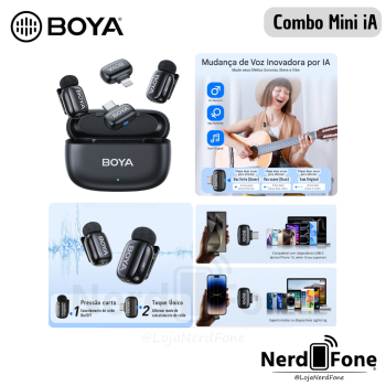MICROFONE LAPELA DUPLO MINI BOYA; LIGHTNING/USB-C