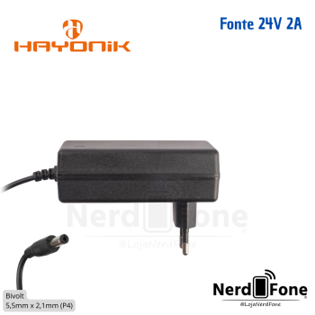 FONTE 24V 2A HAYONIK; 5.5x2.1MM C+ P4
