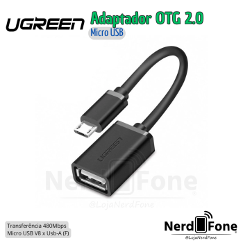 CABO OTG 2.0 x MICRO USB (V8) UGREEN; ADAPTADOR