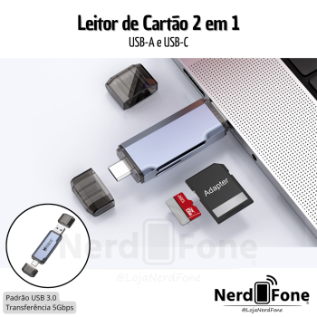 LEITOR DE CARTAO 3.0 USB-A + USB-C; SD/mSD HREBOS