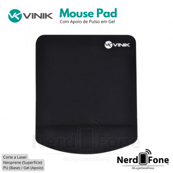 MOUSE PAD COM APOIO DE PULSO EM GEL VINIK PRETO