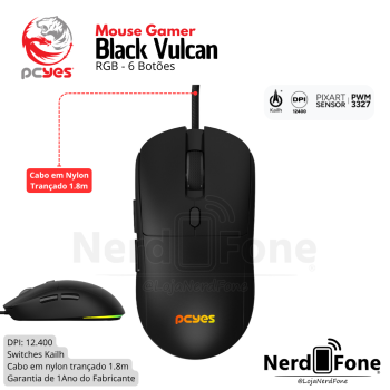 MOUSE GAMER 12400 DPI RGB PCYES; BASARAN BLACK VULCAN