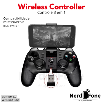 CONTROLE WIRELESS 3 EM 1 IPEGA; (BT/PC/PS3/N-SWITCH/ANDROID)