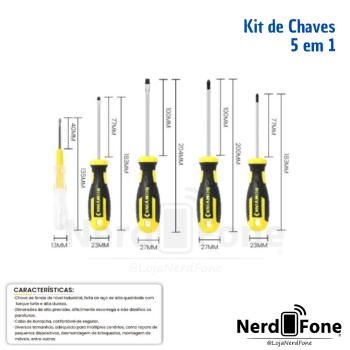 KIT 4 CHAVES FENDA E PHILLIPS E 1 TESTADOR BOMVINK