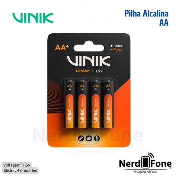PILHA ALCALINA 1.5V AA/2A VINIK; CART C/ 04 UNI