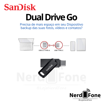 DUAL DRIVE GO 3.1 SANDISK; USB-A + USB-C 64GB