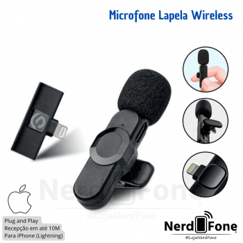 MICROFONE SEM FIO LAPELA SINGLE; LIGHTNING