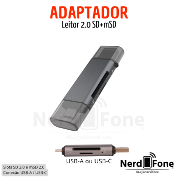 ADAPTADOR LEITOR DE CARTAO 2 EM 1 USB-A + USB-C PEINING