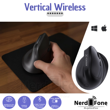 MOUSE VERTICAL WIRELESS FORTREK; RECARREGAVEL 16000 DPI, 6 BOTOES