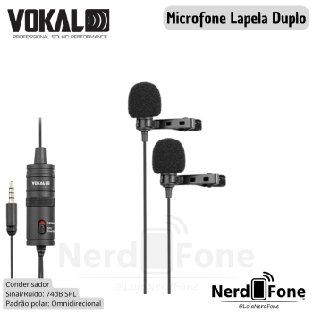MICROFONE LAPELA COM FIO DUPLO VOKAL