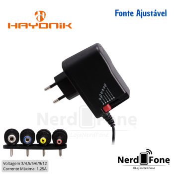 FONTE AJUSTÁVEL 1.25A 3/4.5/5/6/9/12V HAYONIK
