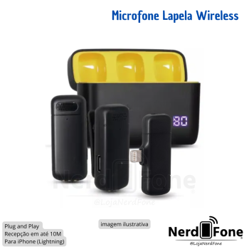 MICROFONE WIRELLES DUPLO LAPELA OK; LIGHTNING C/ CASE
